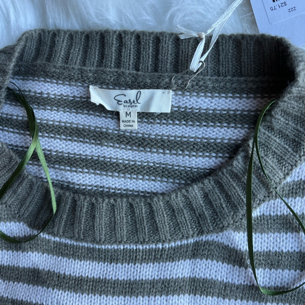 🆕 Easel Women's M Green Striped Knit Sweater Dress w/ Pockets Casual Oversized - Picture 6 of 10